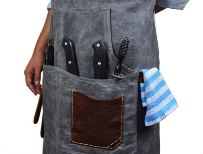 Fremont Leather Canvas Apron -  Grey - www.Shopthatapp.com