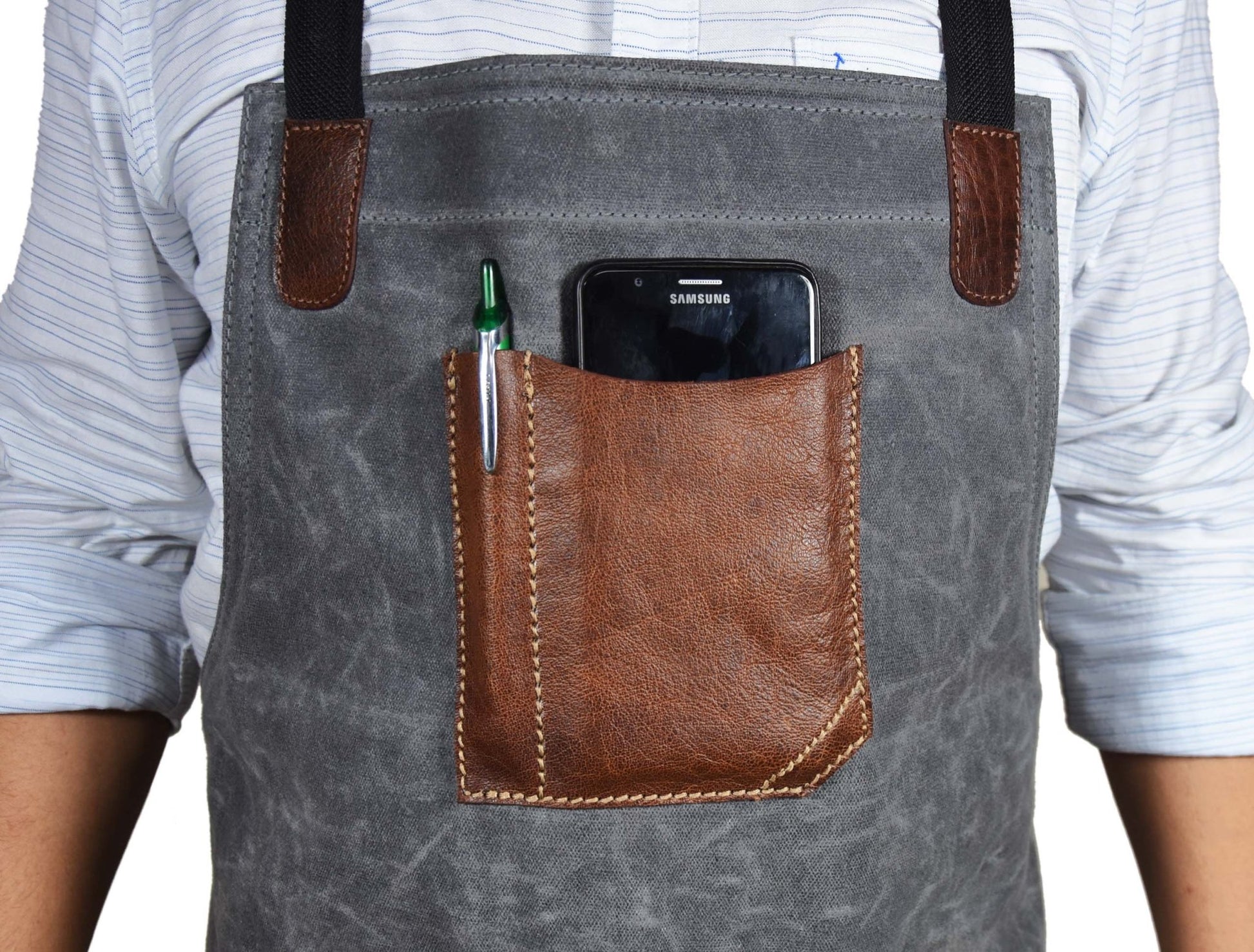Fremont Leather Canvas Apron -  Grey - www.Shopthatapp.com