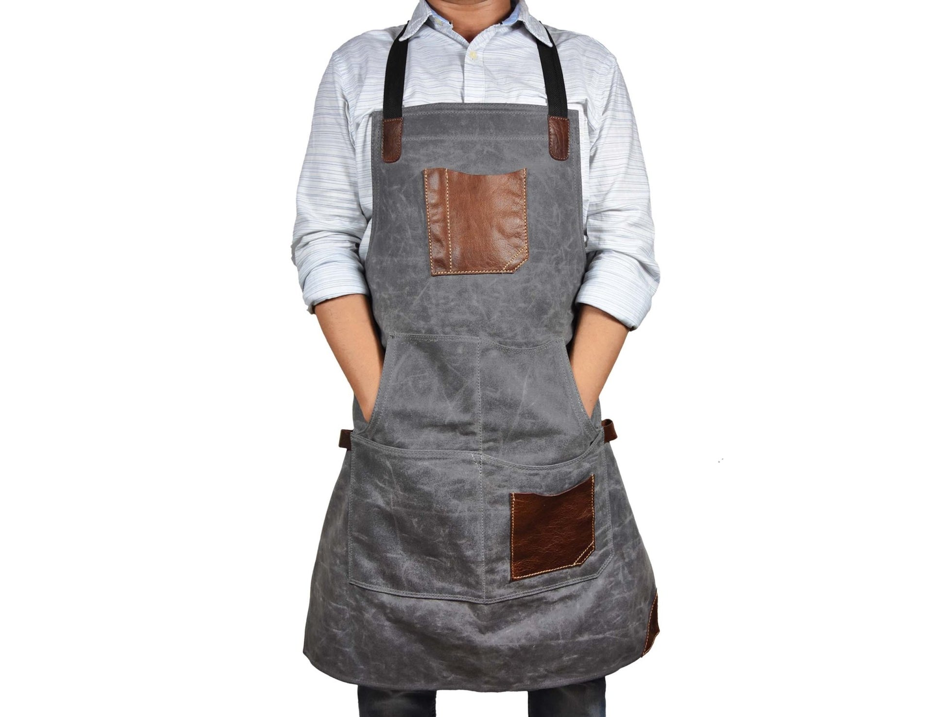 Fremont Leather Canvas Apron -  Grey - www.Shopthatapp.com