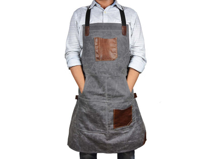 Fremont Leather Canvas Apron -  Grey - www.Shopthatapp.com