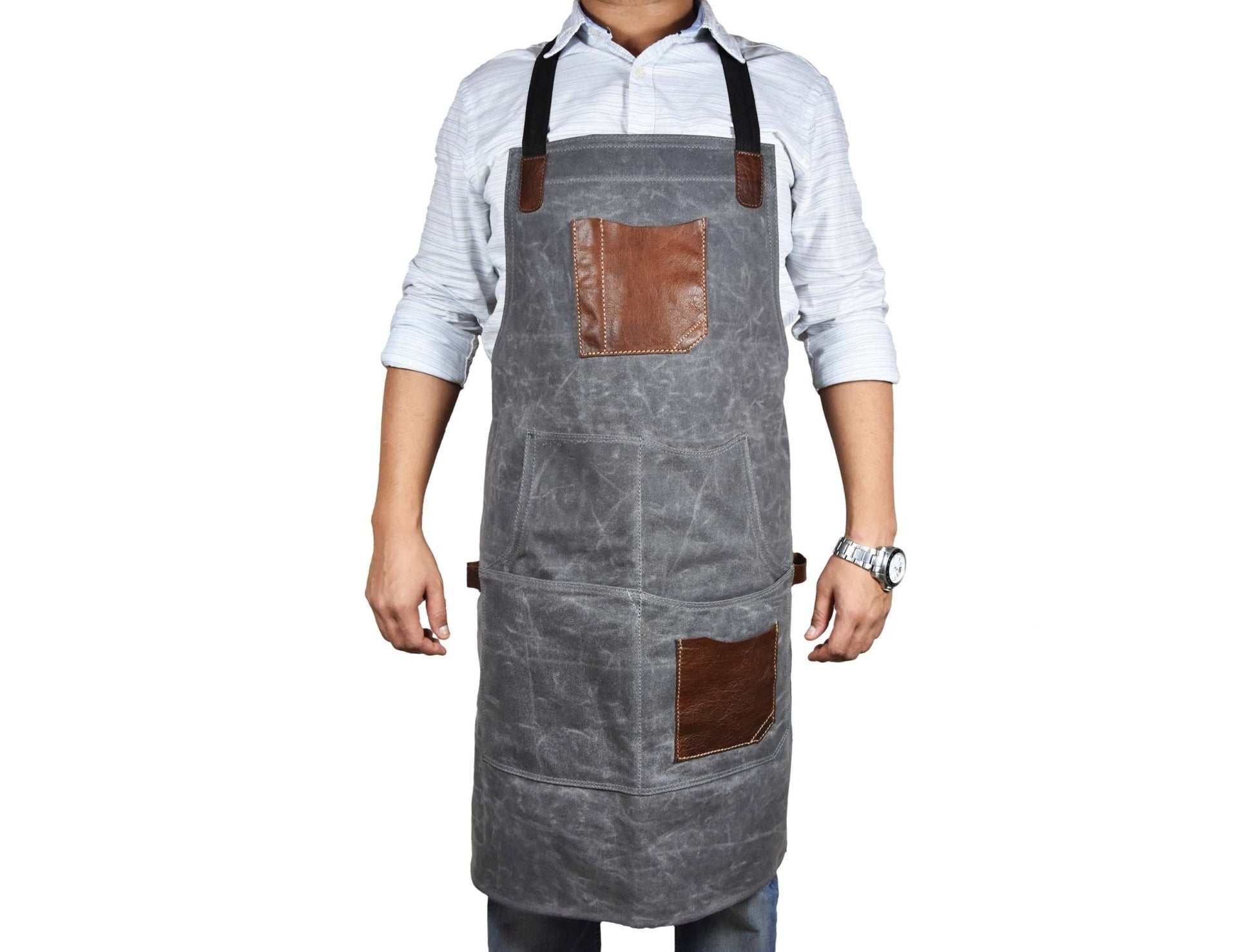 Fremont Leather Canvas Apron -  Grey - www.Shopthatapp.com