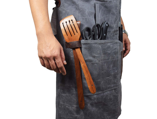 Fremont Leather Canvas Apron -  Grey - www.Shopthatapp.com