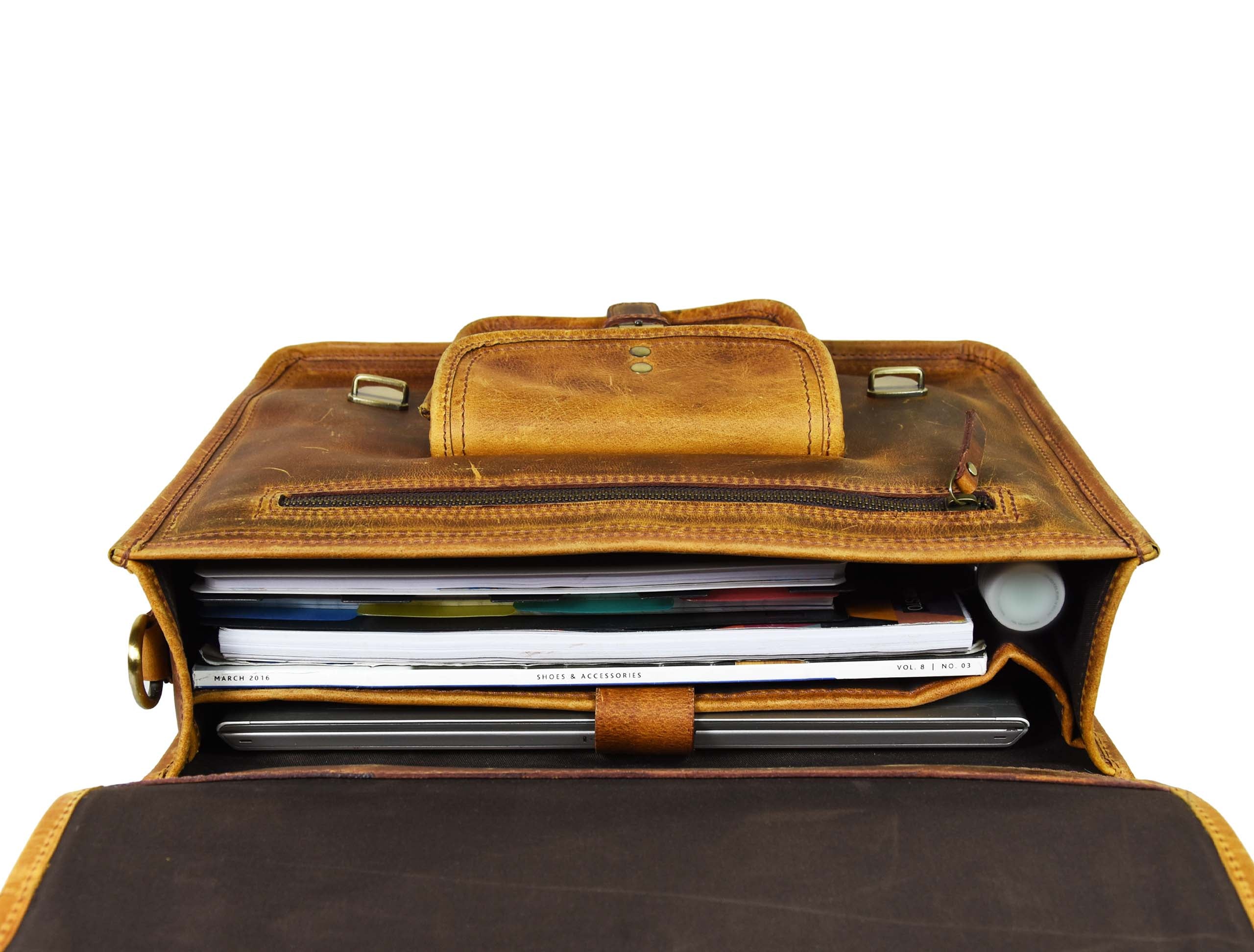 Fresno Leather Portfolio Bag - Caramel Brown - www.Shopthatapp.com