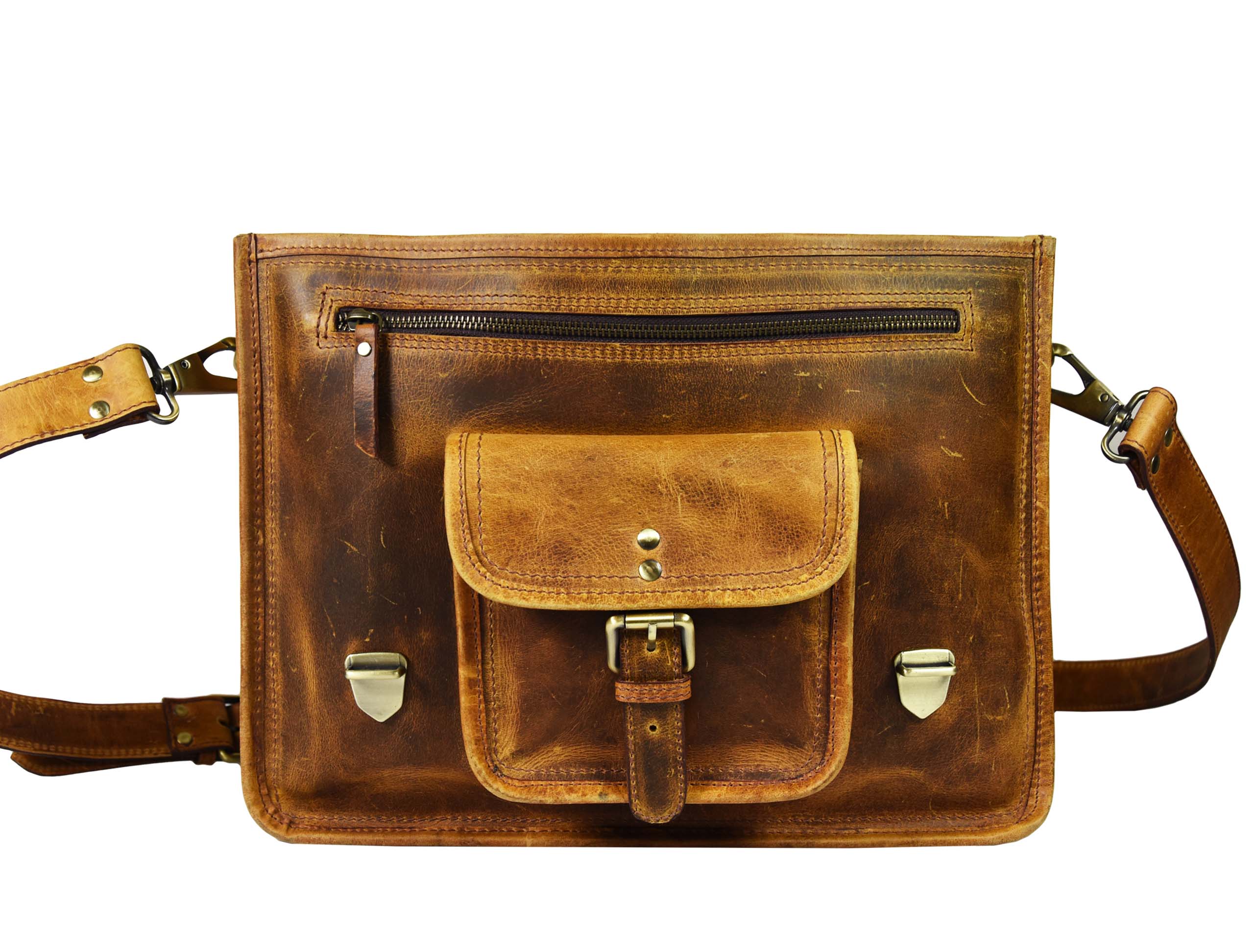 Fresno Leather Portfolio Bag - Caramel Brown - www.Shopthatapp.com