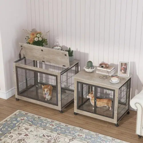 Furniture Style Dog Cage Side Table With Wheels - www.Shopthatapp.com