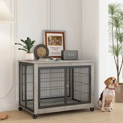 Furniture Style Dog Cage Side Table With Wheels - www.Shopthatapp.com