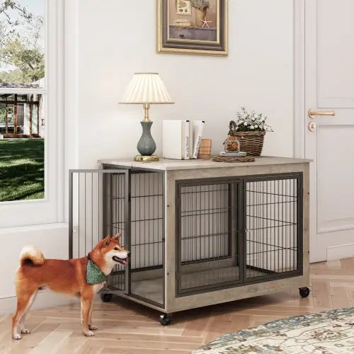 Furniture Style Dog Cage Side Table With Wheels - www.Shopthatapp.com