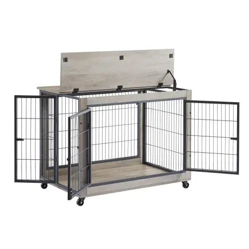 Furniture Style Dog Cage Side Table With Wheels - www.Shopthatapp.com