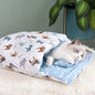 Cozy futon style pet bed for cats with soft fabric and playful animal print design