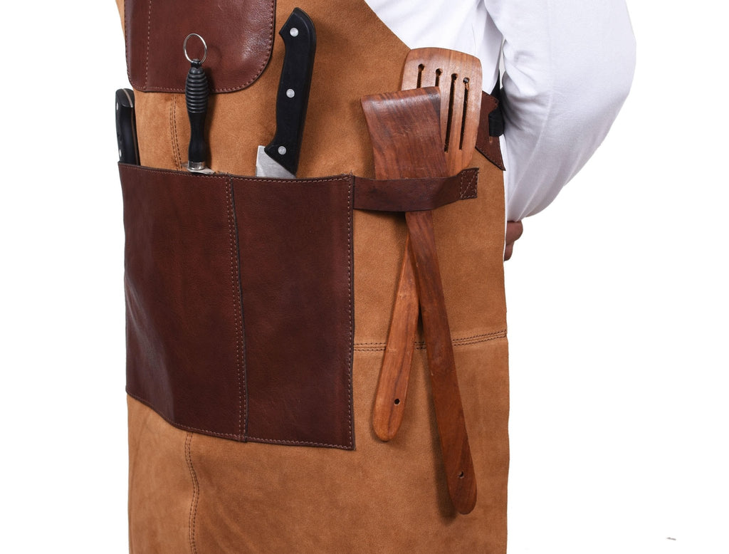 Genuine Leather Suede Apron -  Saddle Brown - www.Shopthatapp.com