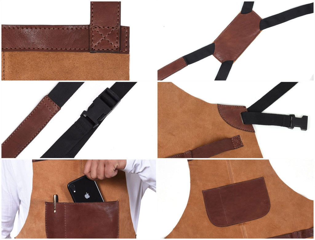Genuine Leather Suede Apron -  Saddle Brown - www.Shopthatapp.com