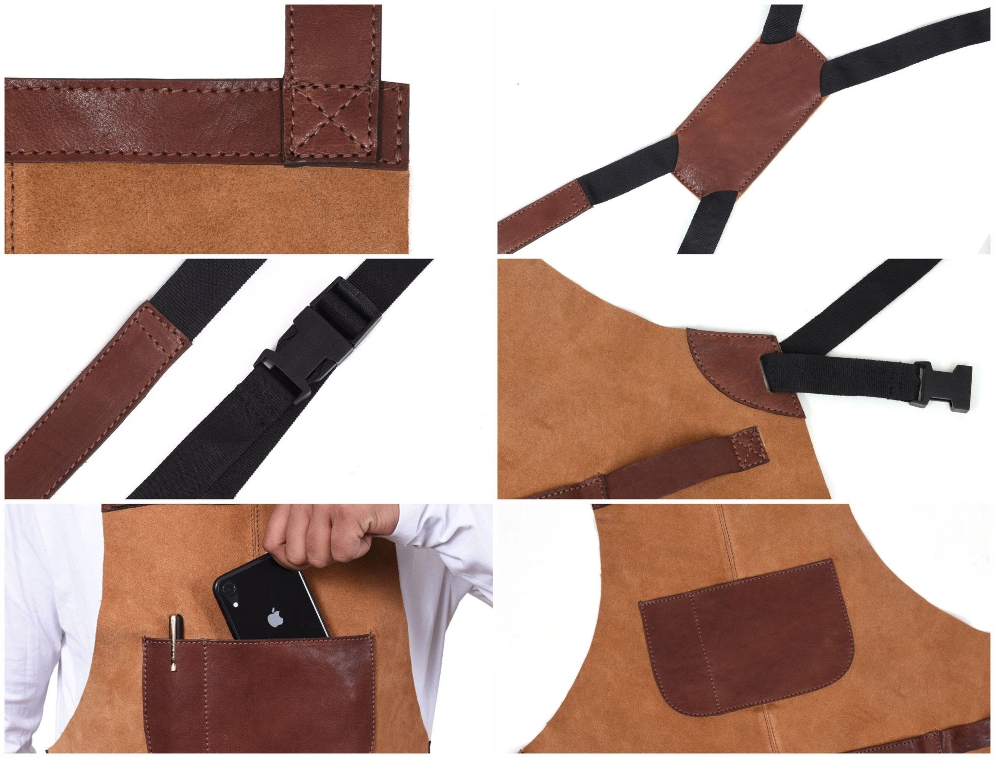 Genuine Leather Suede Apron -  Saddle Brown - www.Shopthatapp.com
