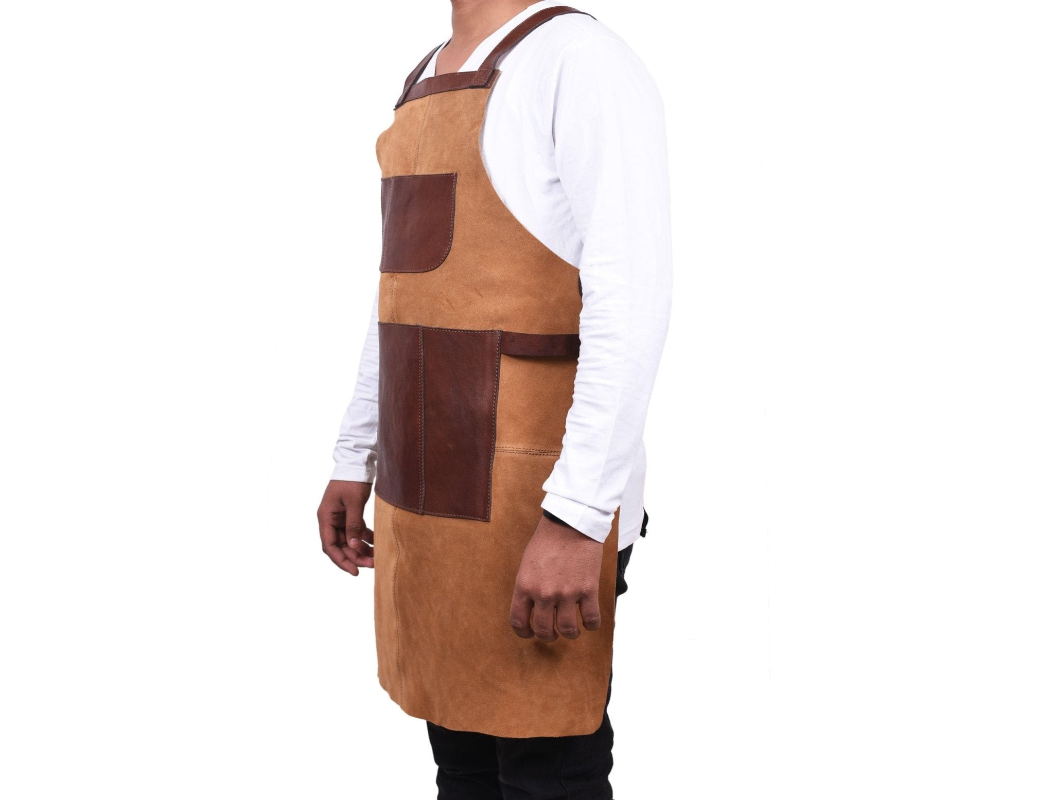 Genuine Leather Suede Apron -  Saddle Brown - www.Shopthatapp.com