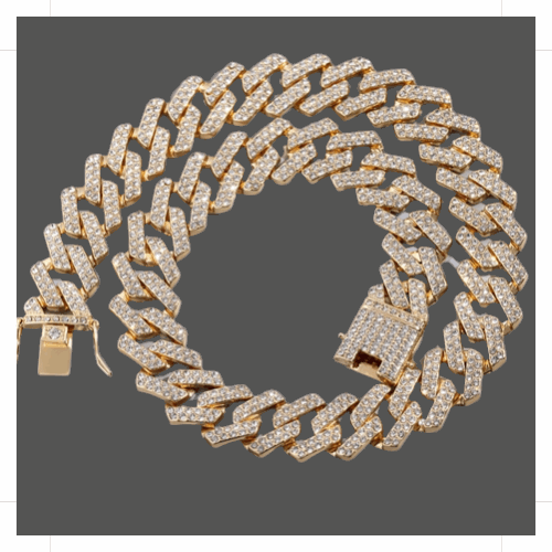 Gold Cuban link chain with sparkling cubic zirconia stones for a luxurious look
