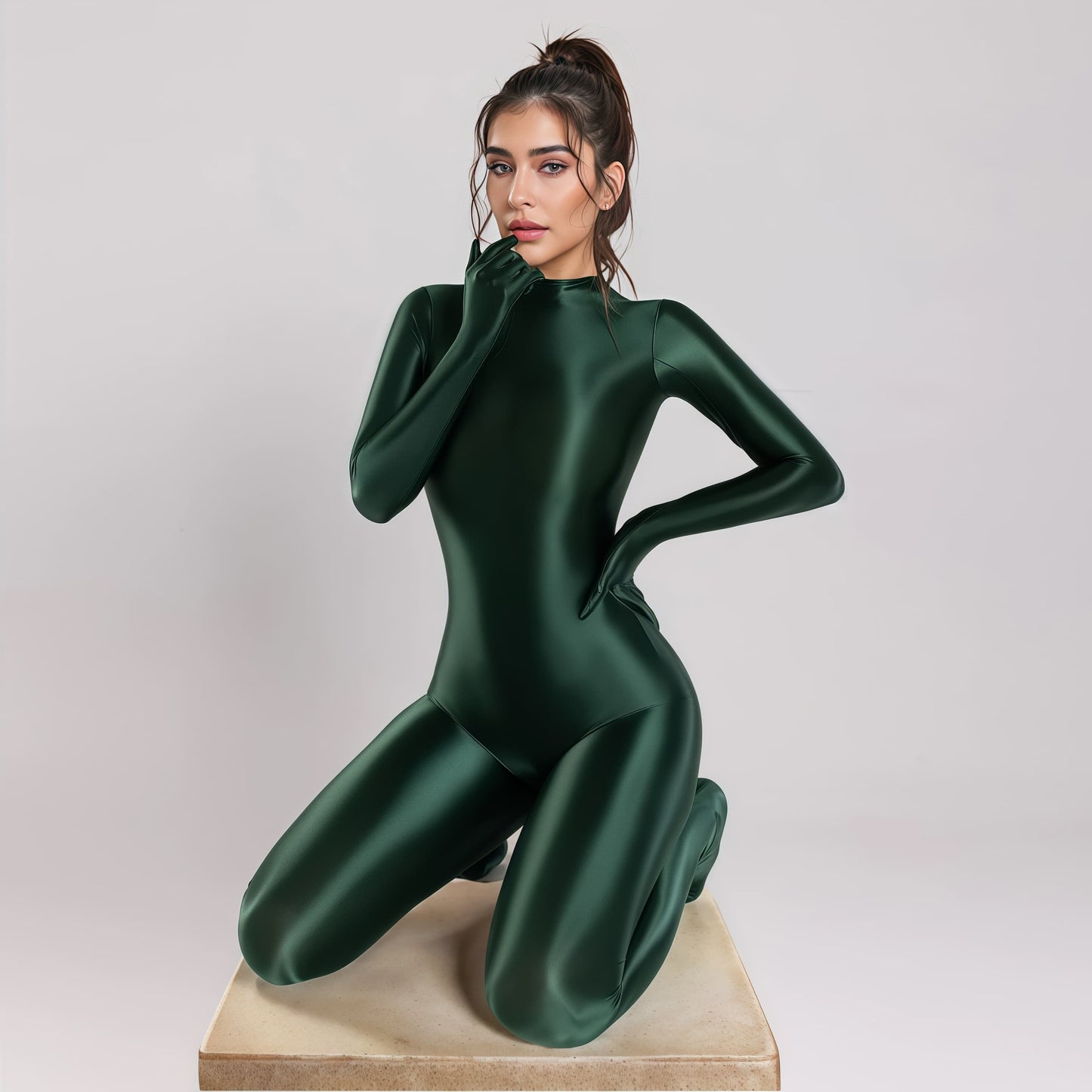 Spandex Nylon Full Bodysuit Zentai Shinny Cosplay Jumpsuit Attached Gloves - www.Shopthatapp.com