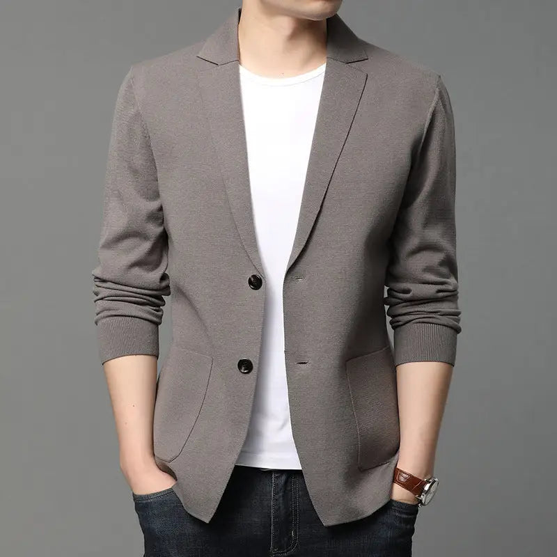 Hair Spring And Autumn Men''S T-Shirt Coat Korean Version Blazer Solid Color Cardigan Handsome Men''S Sweater - www.Shopthatapp.com