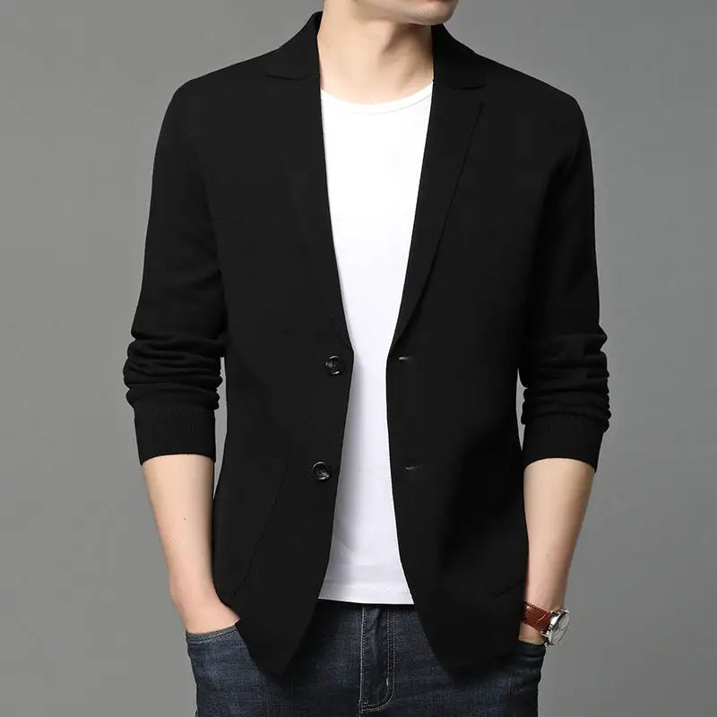 Hair Spring And Autumn Men''S T-Shirt Coat Korean Version Blazer Solid Color Cardigan Handsome Men''S Sweater - www.Shopthatapp.com