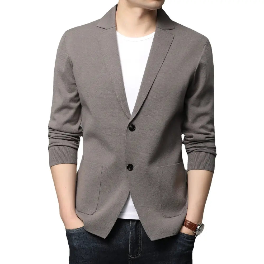 Hair Spring And Autumn Men''S T-Shirt Coat Korean Version Blazer Solid Color Cardigan Handsome Men''S Sweater - www.Shopthatapp.com