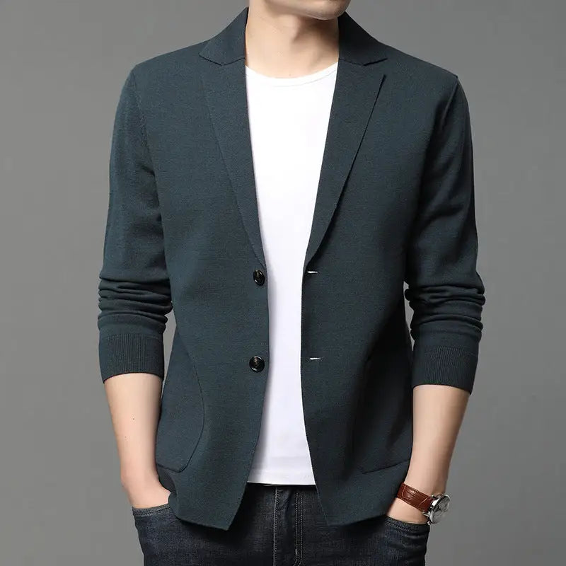 Hair Spring And Autumn Men''S T-Shirt Coat Korean Version Blazer Solid Color Cardigan Handsome Men''S Sweater - www.Shopthatapp.com
