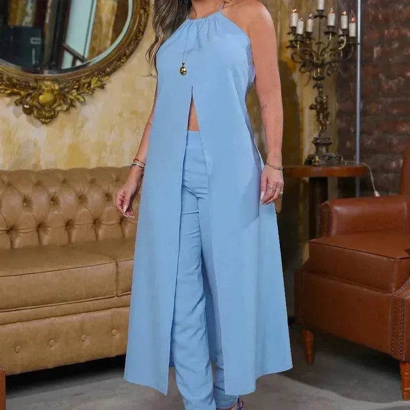 Halter Sleeveless Backless Loose Top High-waisted Trousers Suit Women - www.Shopthatapp.com