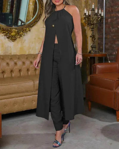 Halter Sleeveless Backless Loose Top High-waisted Trousers Suit Women - www.Shopthatapp.com