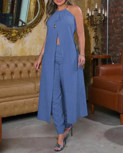 Halter Sleeveless Backless Loose Top High-waisted Trousers Suit Women - www.Shopthatapp.com