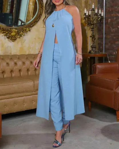 Halter Sleeveless Backless Loose Top High-waisted Trousers Suit Women - www.Shopthatapp.com