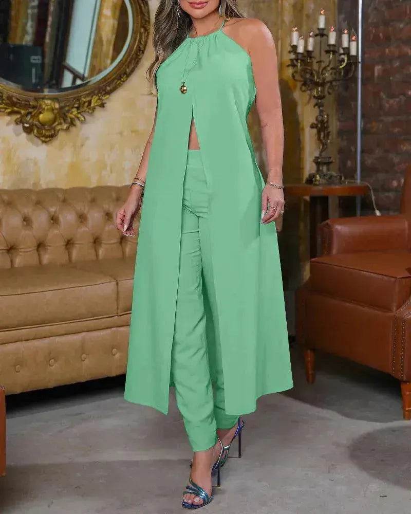 Halter Sleeveless Backless Loose Top High-waisted Trousers Suit Women - www.Shopthatapp.com