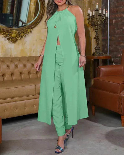 Halter Sleeveless Backless Loose Top High-waisted Trousers Suit Women - www.Shopthatapp.com