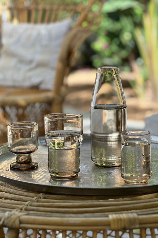 Lot de 2 gobelets en verre soufflé faits à la main, couleur miel ambré