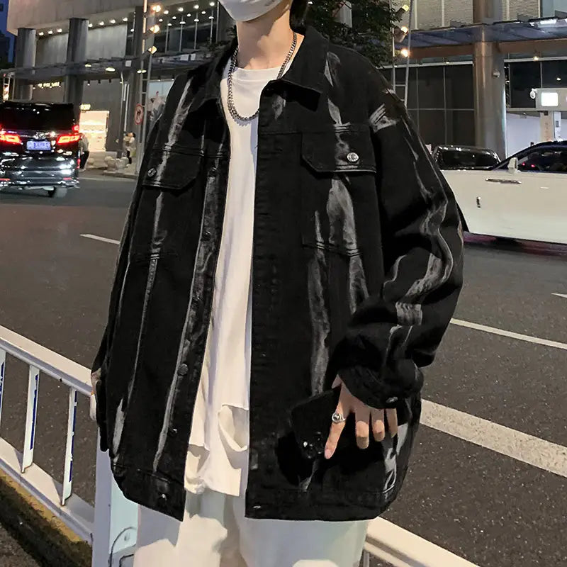 Handsome Trendy Personality Wear High Street Tie-dye Denim Coat For Men - www.Shopthatapp.com