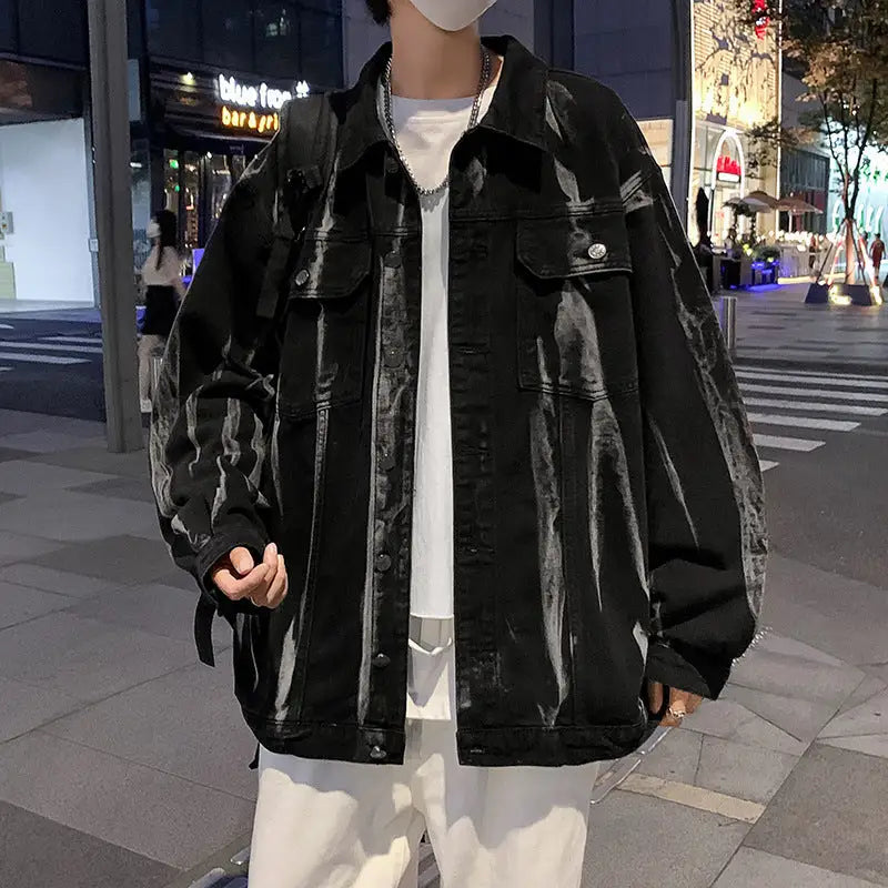 Handsome Trendy Personality Wear High Street Tie-dye Denim Coat For Men - www.Shopthatapp.com