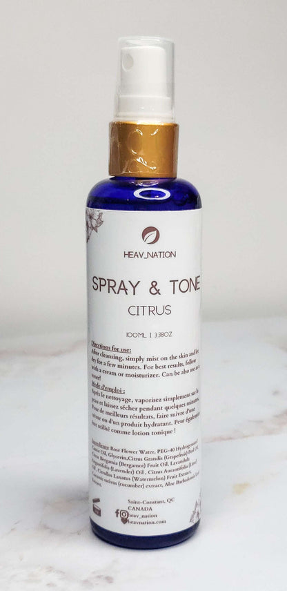 Heav Nation Citrus Body Spray in a blue bottle for refreshing skin hydration and fragrance