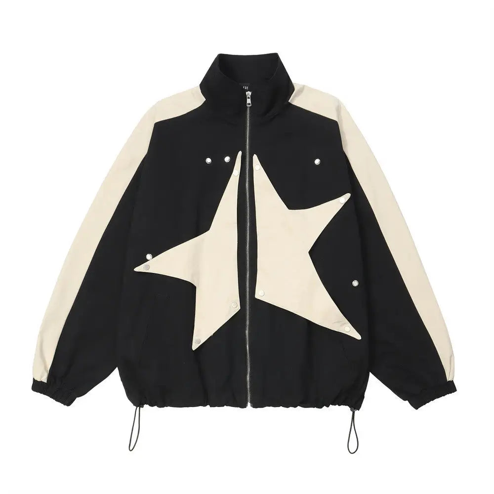 High Street Design Patch Five-pointed Star Stand Collar Zipper Coat For Men - www.Shopthatapp.com