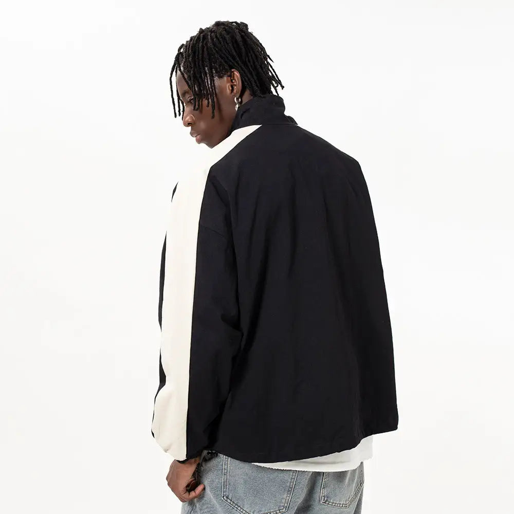 High Street Design Patch Five-pointed Star Stand Collar Zipper Coat For Men - www.Shopthatapp.com