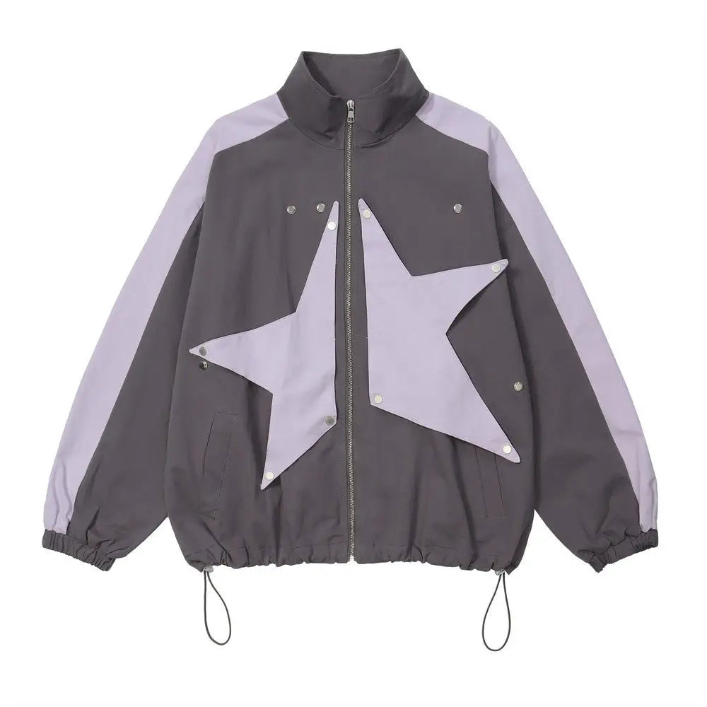 High Street Design Patch Five-pointed Star Stand Collar Zipper Coat For Men - www.Shopthatapp.com