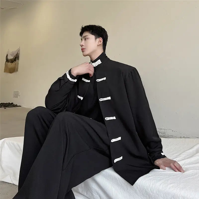 High Street Retro Buckle Collar Shirt Coat Men - www.Shopthatapp.com