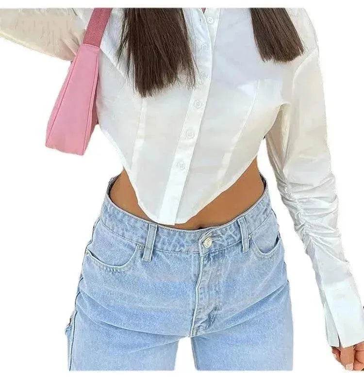 High Waist Stretch Ripped Hem Slit Denim Trousers For Women - www.Shopthatapp.com