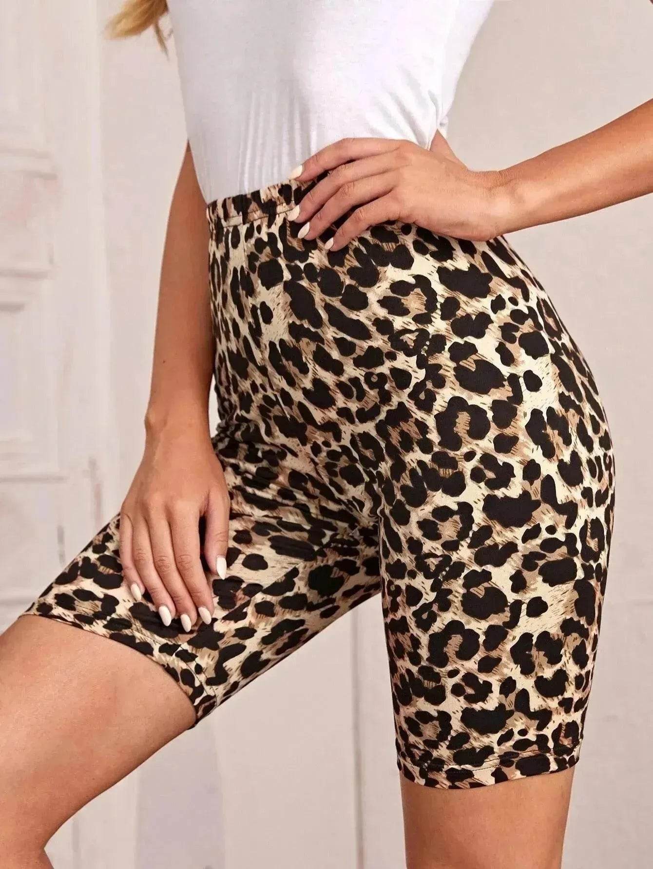 High Waist Tight Leopard Print Shorts Slim Elastic Leggings - www.Shopthatapp.com