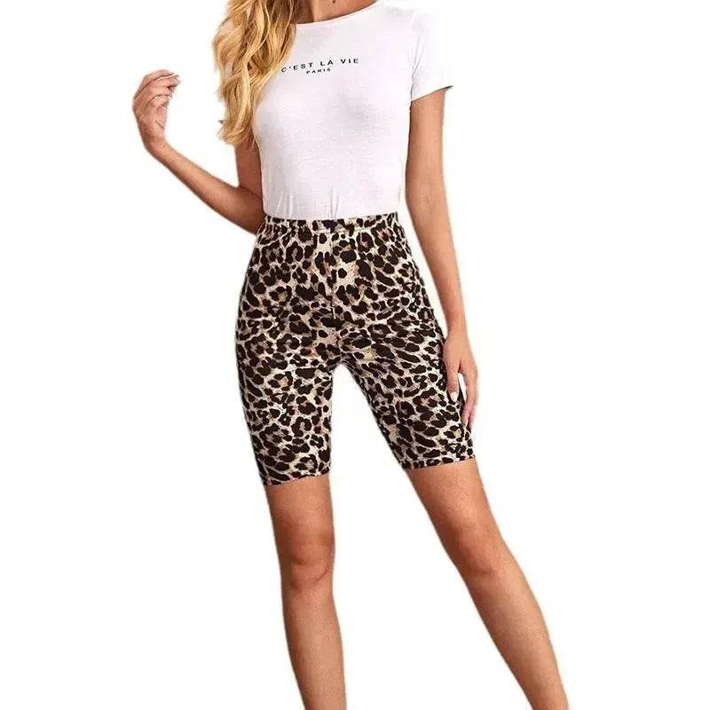 High Waist Tight Leopard Print Shorts Slim Elastic Leggings - www.Shopthatapp.com