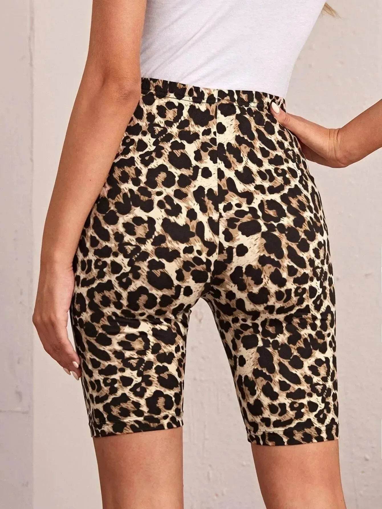High Waist Tight Leopard Print Shorts Slim Elastic Leggings - www.Shopthatapp.com