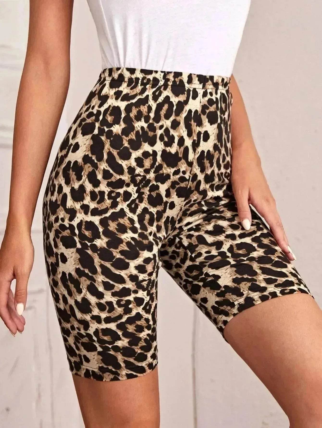 High Waist Tight Leopard Print Shorts Slim Elastic Leggings - www.Shopthatapp.com