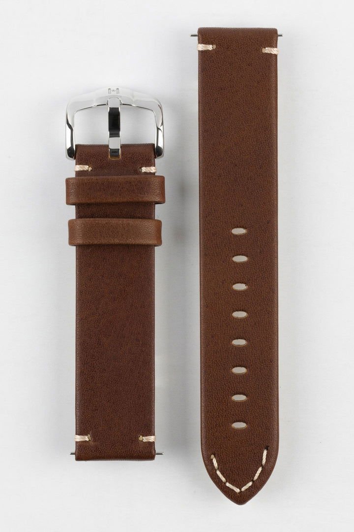 HIRSCH Ranger Retro Leather Parallel Strap Gold Brown 20mm Silver Buckle  | 05402070-20-SB - www.Shopthatapp.com