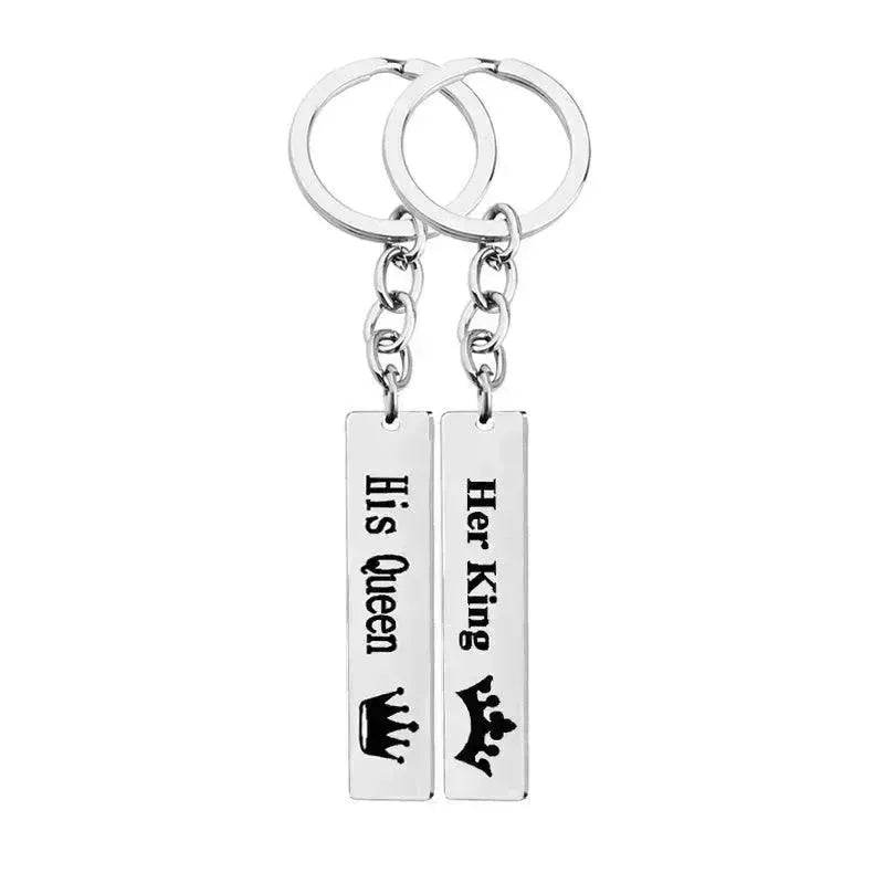 His Queen Her King Stainless Steel Couple Keychains Love Heart Her One His Only Rectangle Key Chain - www.Shopthatapp.com