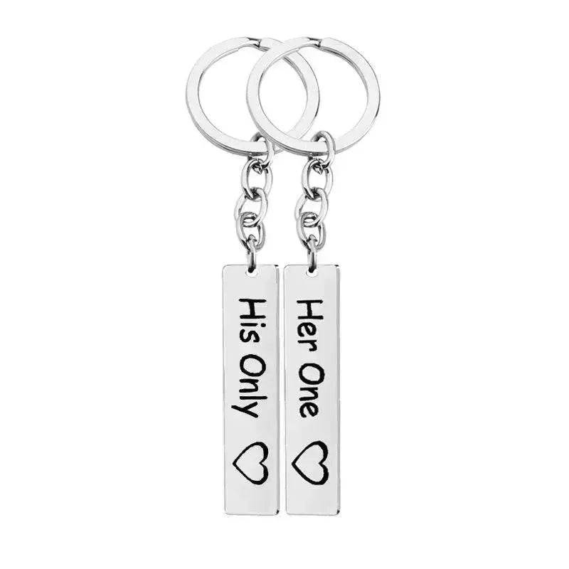 His Queen Her King Stainless Steel Couple Keychains Love Heart Her One His Only Rectangle Key Chain - www.Shopthatapp.com