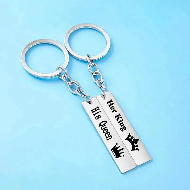 His Queen Her King Stainless Steel Couple Keychains Love Heart Her One His Only Rectangle Key Chain - www.Shopthatapp.com