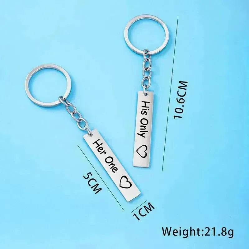 His Queen Her King Stainless Steel Couple Keychains Love Heart Her One His Only Rectangle Key Chain - www.Shopthatapp.com