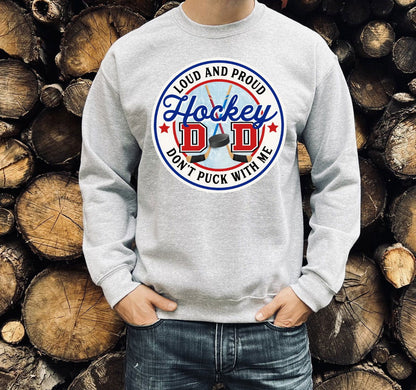 Grey Hockey Dad Hoodie Canada with Loud and Proud print for hockey enthusiasts