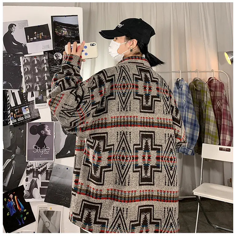 Hong Kong Style Poster Wall Loose Woolen Coat Plus Size Men - www.Shopthatapp.com