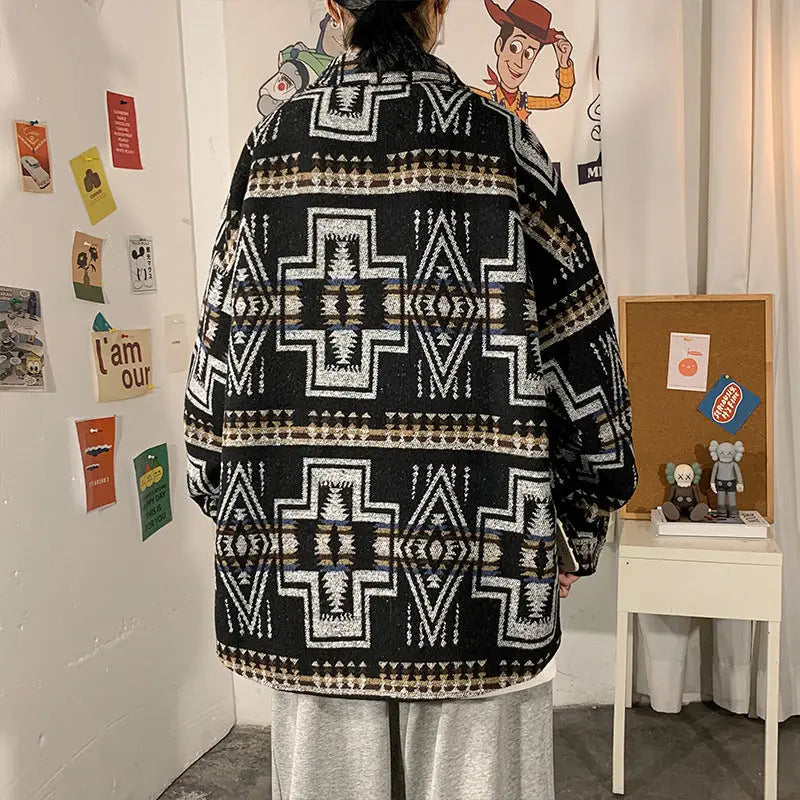 Hong Kong Style Poster Wall Loose Woolen Coat Plus Size Men - www.Shopthatapp.com